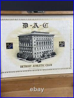 Antique DETROIT ATHLETIC CLUB Wooden Cigar Box With Photo Of The Club Inside ETC