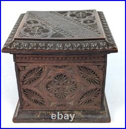 Antique Danish Intricately Carved Wood Tobak Tobacco Humidor Hinged Lid Box