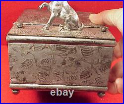 Antique Derby Silver Co. Figural Bulldog Glass Eyes Tobacco Box Humidor 6 X5 1/4