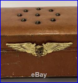 Antique Dunhill Brown Leather Studded Cigar Case Humidor Attached Air Force Pin