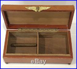 Antique Dunhill Brown Leather Studded Cigar Case Humidor Attached Air Force Pin
