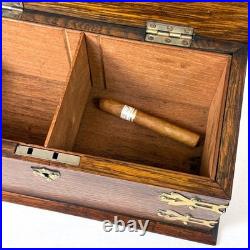 Antique Edwardian Era 11.5 Solid Oak & Gothic Revival Brass Straps Cigars Box
