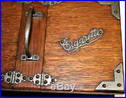 Antique Edwardian Oak Cigar & Cigarettes Box 2 Compartments Table Top Humidor
