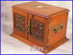 Antique Edwardian Vintage Tiger Oak Cigar Humidor Smokers Cabinet Box Safe C1910