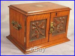 Antique Edwardian Vintage Tiger Oak wood Cigar Humidor Smokers Cabinet Box Safe