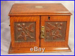 Antique Edwardian Vintage Tiger Oak wood Cigar Humidor Smokers Cabinet Box Safe