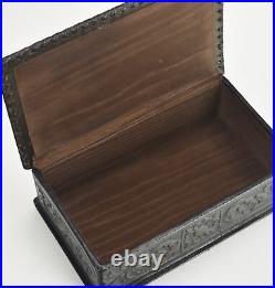 Antique Embossed Leather Cigar Humidor / Trinket Box w Cherubs