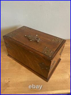 Antique English Brass Mounted Oak Automated Cigar Box / Humidor 1890