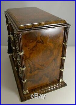 Antique, English Burr Walnut and Brass Cigar Cabinet / Humidor c. 1880