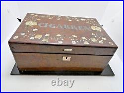 Antique European Mother of Pearl Inlaid Wood Cigar Box Humidor DRA1