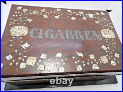 Antique European Mother of Pearl Inlaid Wood Cigar Box Humidor DRA1