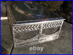 Antique Fancy Metal Silver & Glass Tobacco Humidor Box