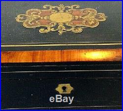 Antique French Cigar Jewelry Case Box Humidor Wooden Brass Marquetry Victorian