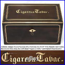Antique French Napoleon III Era 10 Tobacco & Cigars Box, Casket Walnut & Brass