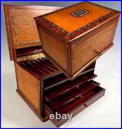 Antique French Napoleon III Era Cigar Presenter Tantalus, Marquetry Inlaid Box