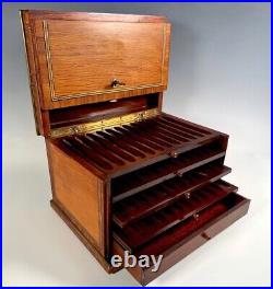 Antique French Napoleon III Era Cigar Presenter Tantalus, Marquetry Inlaid Box