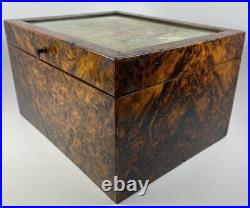 Antique French Needlepoint & Burled Wood Sewing or Work Box, Cigar Box, c1830-50