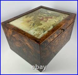 Antique French Needlepoint & Burled Wood Sewing or Work Box, Cigar Box, c1830-50