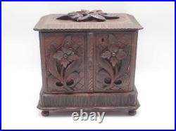 Antique German Black Forest Cigar Box Case Table Top Cabinet Carved Wood Humidor