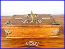 Antique German Wooden Oak Cigarette Cigar Humidor Box Brass Bound Case 1900 1910