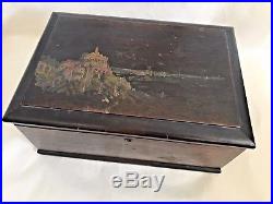 Antique Hand Painted Humidor Mahogany Porcelain Lined Cigar Box E Kopriwa USA