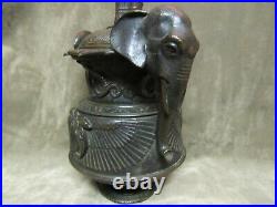 Antique Heavy Bronze Metal Egyptian Revival Cigar Holder Box/Humidor withElephants
