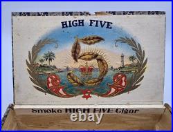 Antique High Five 50 Cigars Wood Box Superiores 1st District Factory109 Nebraska