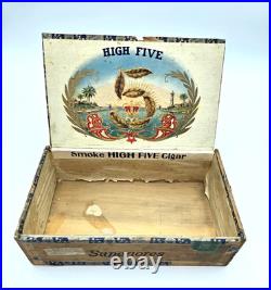 Antique High Five 50 Cigars Wood Box Superiores 1st District Factory109 Nebraska