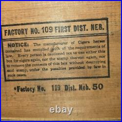 Antique High Five 50 Cigars Wood Box Superiores 1st District Factory109 Nebraska