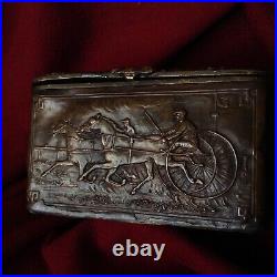 Antique Horse Stallion Mare Foal Derby Car Rider Pipe Humidor Tobacco Box Bronze
