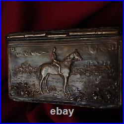 Antique Horse Stallion Mare Foal Derby Car Rider Pipe Humidor Tobacco Box Bronze