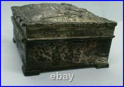 Antique Japan ornate silver plate brass figural dresser cigar humidor vanity box
