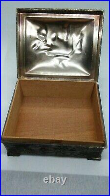 Antique Japan ornate silver plate brass figural dresser cigar humidor vanity box