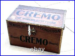 Antique Large Cremo Cigars Metal Humidor Trunk Box General Store Sign Display