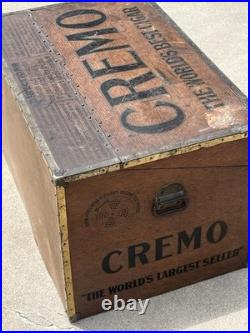 Antique Large Cremo Cigars Metal Humidor Trunk Box General Store Sign Display