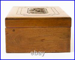 Antique Lined Wood Cigar Box Humidor Lid Relief of Lion Hunt Middle East 11