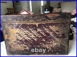 Antique Mahogany And Tin Metal Lined Cigar Tobacco Humidor Box 11-1/2 X 8 X 4