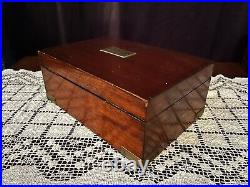 Antique Mahogany Cigar Humidor Box with Key All Original Aluminum Lined