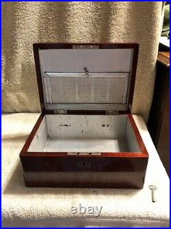 Antique Mahogany Wooden Metal Lined Humidor Box With Key