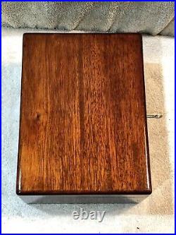 Antique Mahogany Wooden Metal Lined Humidor Box With Key