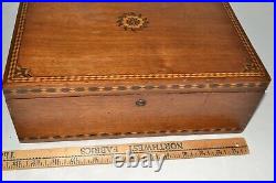 Antique Marquetry Humidor Tobacco Cigar Box Handmade Wood Inlaid Glass LIned