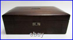 Antique Metal Lined Wooden Cigar Humidor Box 11.75 x 7.75 x 4 1/4