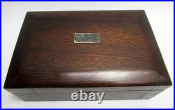 Antique Metal Lined Wooden Cigar Humidor Box 11.75 x 7.75 x 4 1/4