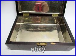 Antique Metal Lined Wooden Cigar Humidor Box 11.75 x 7.75 x 4 1/4