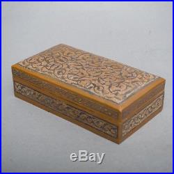 Antique Middle Eastern Persian Islamic Damascene Copper Silver Cigar Box Humidor