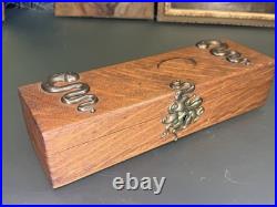 Antique Oak Cigar Humidor Box Brass Serpent Motifs Art Nouveau Influence