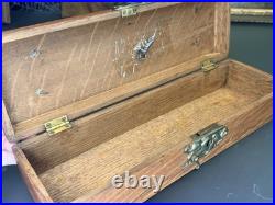 Antique Oak Cigar Humidor Box Brass Serpent Motifs Art Nouveau Influence