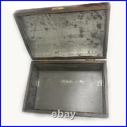 Antique Oak Tin Lined Cigar Box Humidor Stash Valet Box