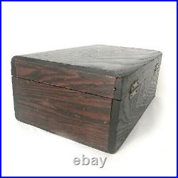 Antique Oak Tin Lined Cigar Box Humidor Stash Valet Box