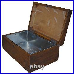 Antique Oak Tin Lined Cigar Tobacco Humidor Tea Caddy Valet Stash Box 11
